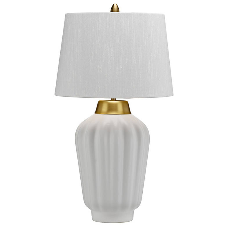 Настольная лампа с белым конусным абажуром и ребристым керамическим основанием Quintiesse Матовая латунь Белый в Волгограде | Loft Concept 