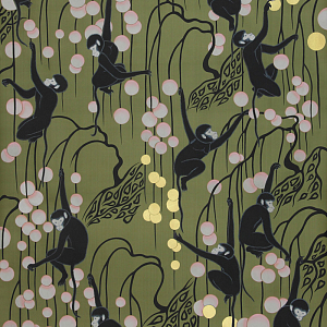 Обои ручная роспись Deco Monkeys Special Colourway on Olive dyed silk