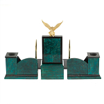 Настольный письменный набор из змеевика тёмно-зелёного цвета с декором в виде орла Successful Leader варинант исполнения - 6 | Loft Concept в Волгограде