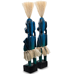 Комплект из 2-х деревянных статуэток Asmat Straw Headdress Statuettes Blue варинант исполнения - 4 | Loft Concept в Волгограде