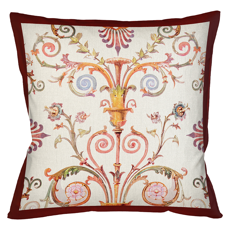Декоративная подушка бежевая с растительным орнаментом Raffael Floral Beige Red Cushion Бежевый Мульти Бургундский красный Декоративная подушка бежевая с растительным орнаментом Raffael Floral Beige Red Cushion Бежевый Мульти Бургундский красный в Волгограде | Loft Concept