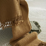 Плед из шерсти цвета охры с бахарамой Waffle Comfort варинант исполнения - 6 | Loft Concept в Волгограде