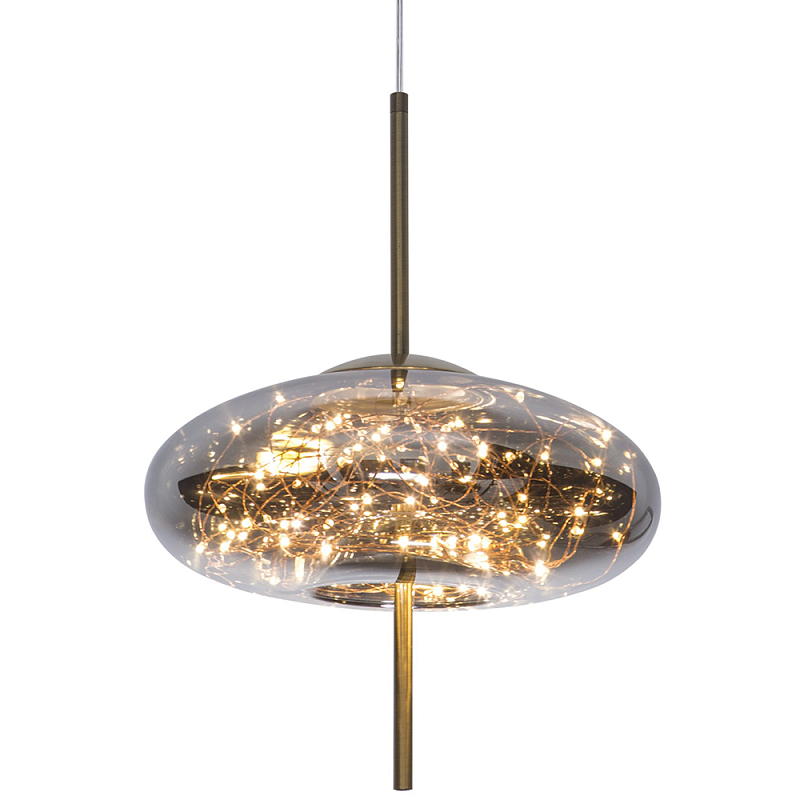 Подвесной светильник с гирляндой внутри стеклянного плафона Garland Glass Flat Hanging Lamp Дымчатый (Smoke) Латунь Подвесной светильник с гирляндой внутри стеклянного плафона Garland Glass Flat Hanging Lamp Дымчатый (Smoke) Латунь в Волгограде | Loft Concept