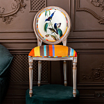 Стул бежевый в разноцветную полоску из натурального бука с изображением птиц и цветов Blooming Blue Birds Colorful Stripes Chair варинант исполнения - 5 | Loft Concept в Волгограде