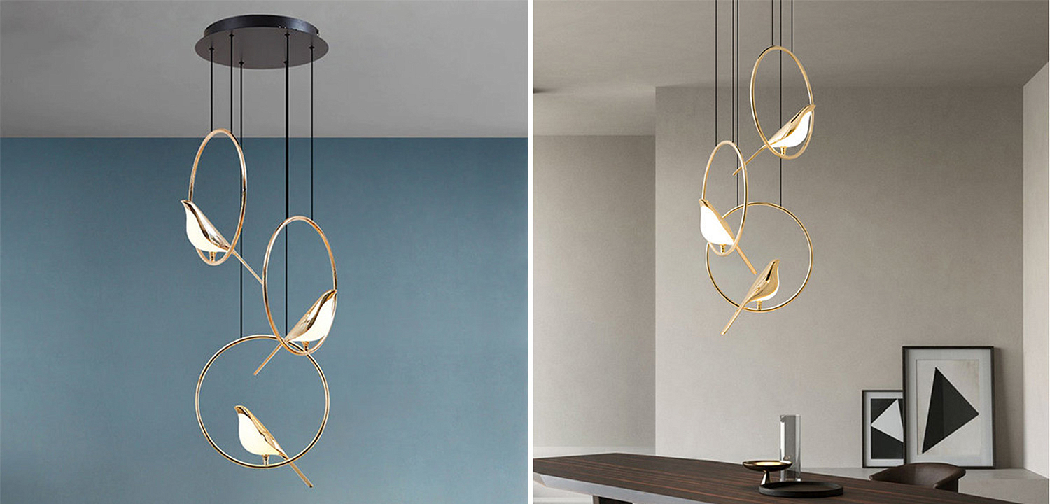 Люстра с золотыми птичками в кольцах NOMI Chandelier Three birds Люстра с золотыми птичками в кольцах NOMI Chandelier Three birds - Loft-Concept в Волгограде