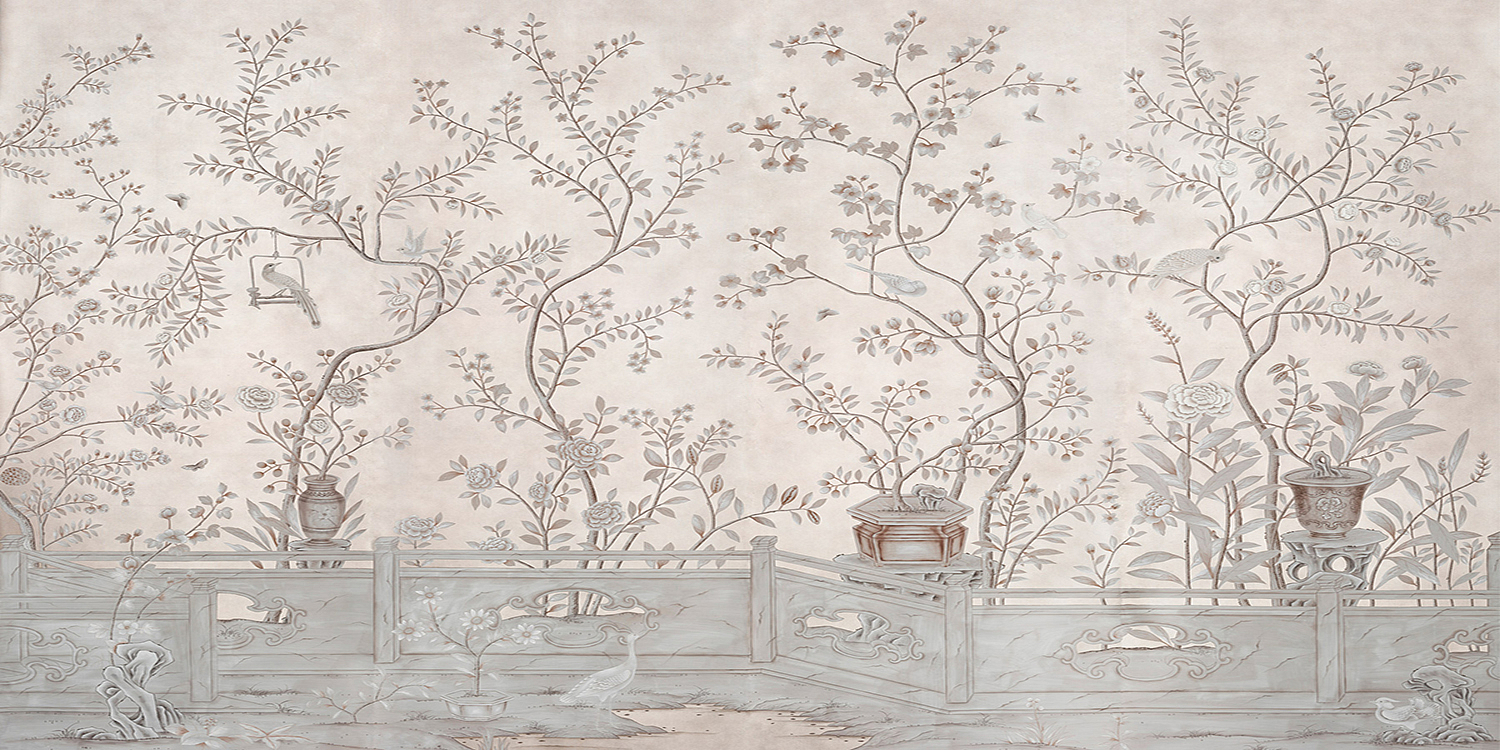 Обои ручная роспись Salon Vert Pewter gilded silk - Loft-Concept в Волгограде