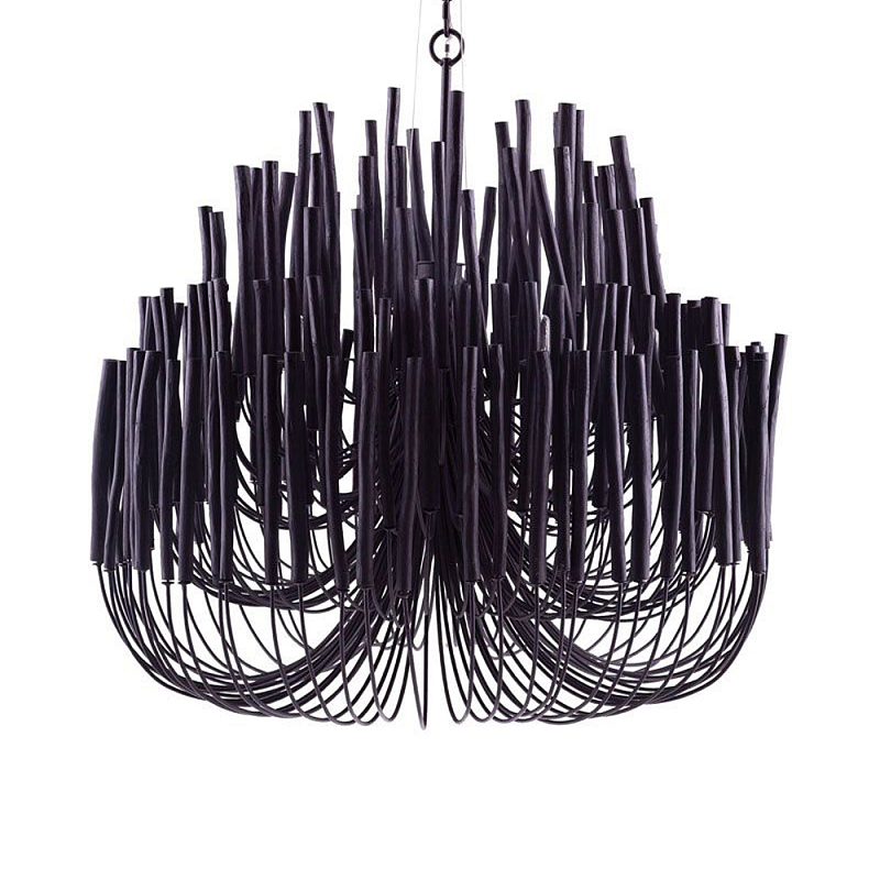 Люстра черная с несколькими ярусами деревянных палочек Bright Wooden Chandelier Черный в Волгограде | Loft Concept 