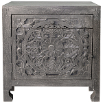 Деревянная тумба с резными ящиком и дверцей Azure Grey Wooden Nightstand варинант исполнения - 1 | Loft Concept в Волгограде