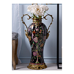 Ваза из фарфора черная с цветочной росписью и бронзовыми элементами Spring Garden варинант исполнения - 3 | Loft Concept в Волгограде