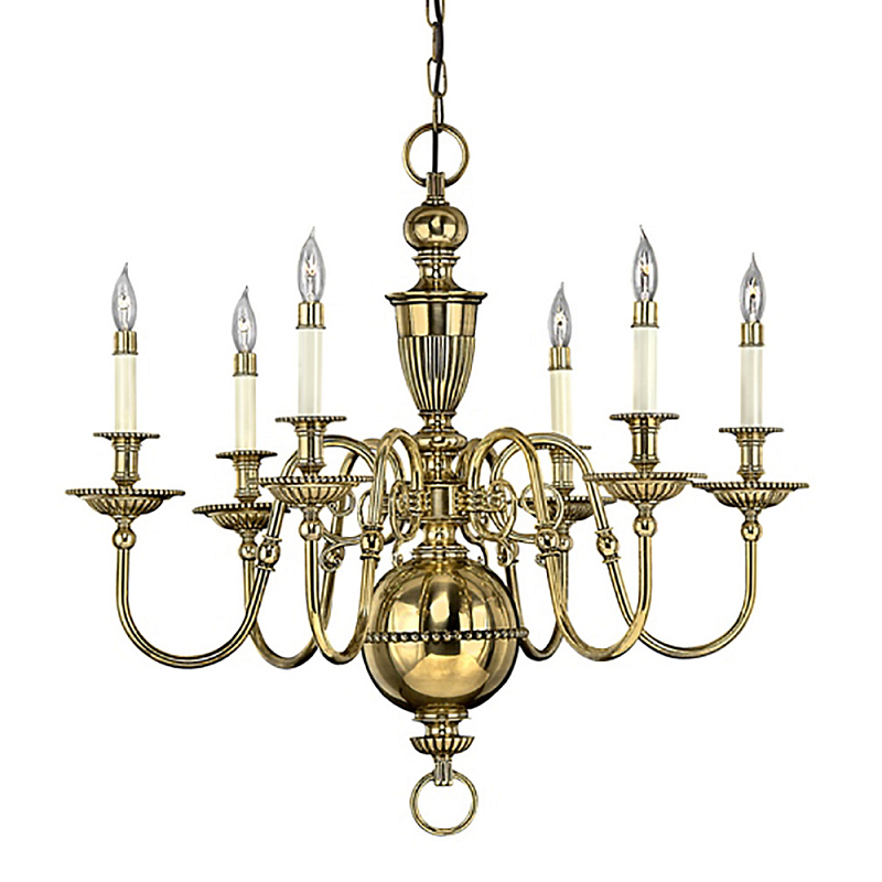 Люстра цвета латунь с 6-ю лампами в форме свечей в классическом стиле Hinkley Латунь Кремовый в Волгограде | Loft Concept 