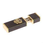 Флешка на 16 гб с декоративной металлической вставкой Герба РФ из натурального камня Обсидиан Черный Stone Flash Drive варинант исполнения - 3 | Loft Concept в Волгограде