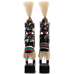 Комплект из 2-х деревянных статуэток Asmat Straw Headdress Statuettes Black Colorful Tattoo варинант исполнения - 4 | Loft Concept в Волгограде