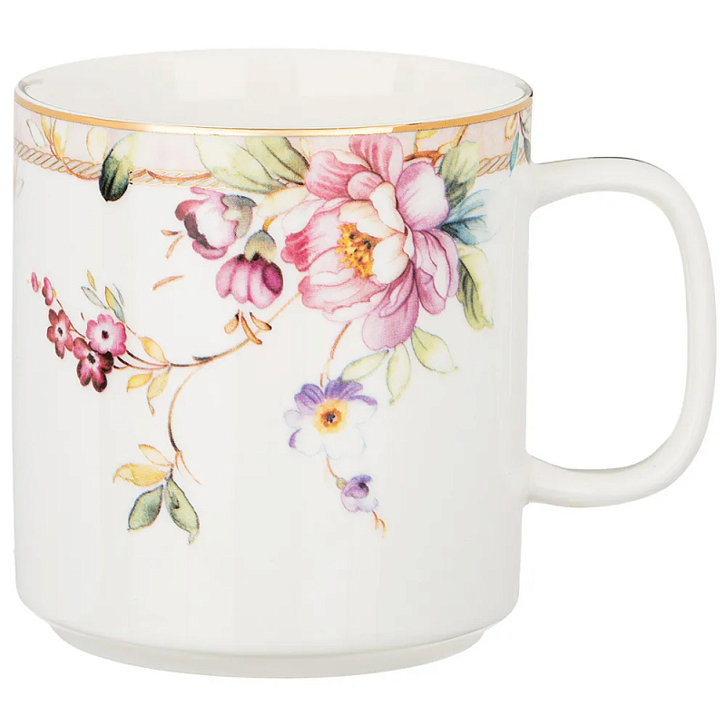 Кружка из фарфора белая с цветочным принтом 400 мл Flower Porcelain Collection Белый Мульти Кружка из фарфора белая с цветочным принтом 400 мл Flower Porcelain Collection Белый Мульти в Волгограде | Loft Concept