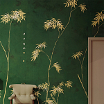 Обои ручная роспись Bamboo Golden on Edo Green India tea paper варинант исполнения - 1 | Loft Concept в Волгограде