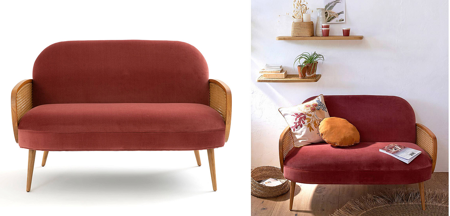 Диван Morten Wicker Crimson Sofa Малиновый Диван Morten Wicker Crimson Sofa Малиновый - Loft-Concept в Волгограде