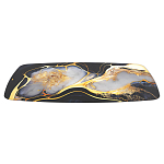 Обеденный стол с прямоугольной черно-золотой столешницей из стекла на 4-х металлических ножках Gold and Black Marble варинант исполнения - 3 | Loft Concept в Волгограде