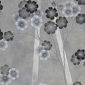 Обои ручная роспись Anemones in Light Dusk colourway on Smoke painted Xuan paper