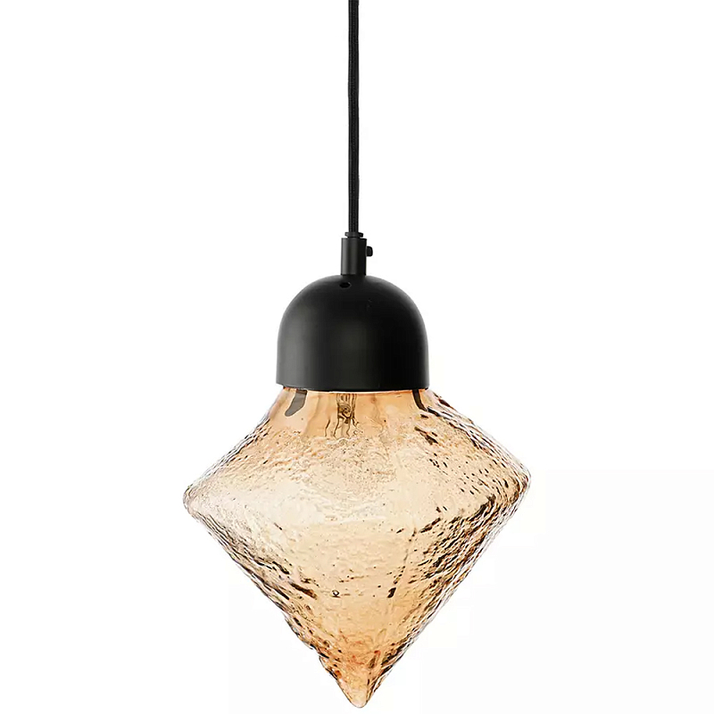 Подвесной светильник с янтарным рельефным плафоном Lamp with Frozen Glass Effect Янтарный Черный Подвесной светильник с янтарным рельефным плафоном Lamp with Frozen Glass Effect Янтарный Черный в Волгограде | Loft Concept