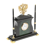 Часы настольные с Гербом России и 2-мя шариковыми ручками в комплекте Stone Clock варинант исполнения - 2 | Loft Concept в Волгограде