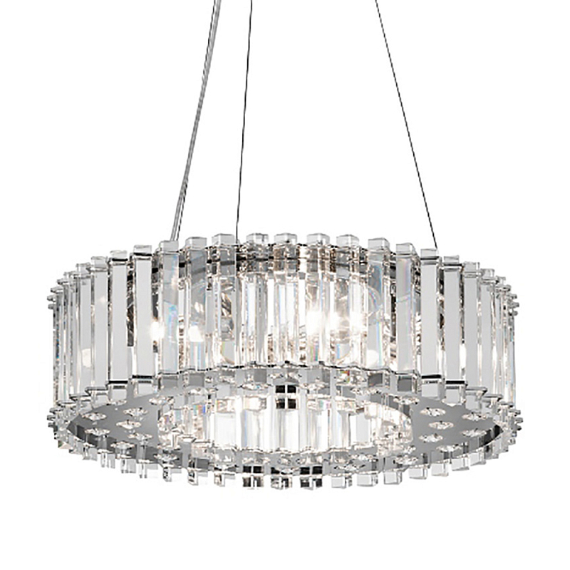 Люстра подвесная круглая с множеством вертикальных прямоугольных кристаллов Kichler Хром Прозрачное Стекло в Волгограде | Loft Concept 