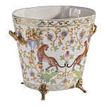 Кашпо с растительным и животным орнаментом на бронзовых ножках Turquoise Blooming Garden варинант исполнения - 2 | Loft Concept в Волгограде