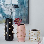 Ваза черная цилиндрическая с глянцевым покрытием и золотыми декоративными элементами Molecule Collection варинант исполнения - 4 | Loft Concept в Волгограде