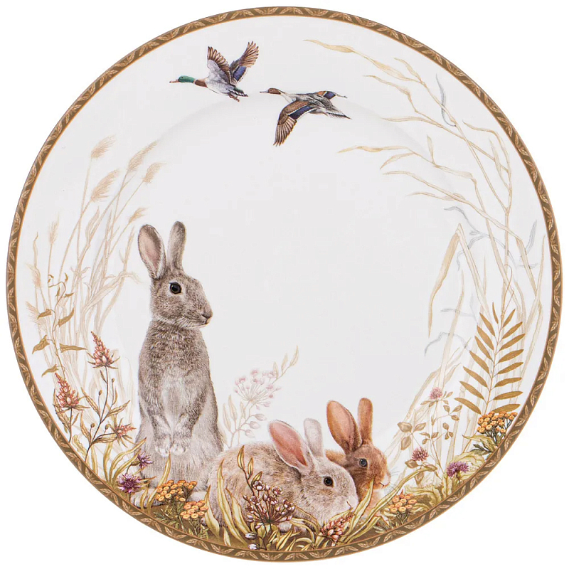 Тарелка закусочная из фарфора с изображением зайцев Hunting Porcelain Collection Белый Коричневый Мульти Тарелка закусочная из фарфора с изображением зайцев Hunting Porcelain Collection Белый Коричневый Мульти в Волгограде | Loft Concept