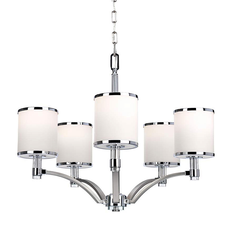 Люстра с белыми стеклянными плафонами в форме цилиндра Feiss Никель Хром Белый Бежевый в Волгограде | Loft Concept 