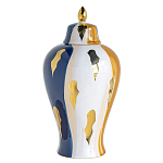 Ваза с крышкой и мазками синего и золого цвета на белом фоне Chinoiserie Ceramics варинант исполнения - 1 | Loft Concept в Волгограде