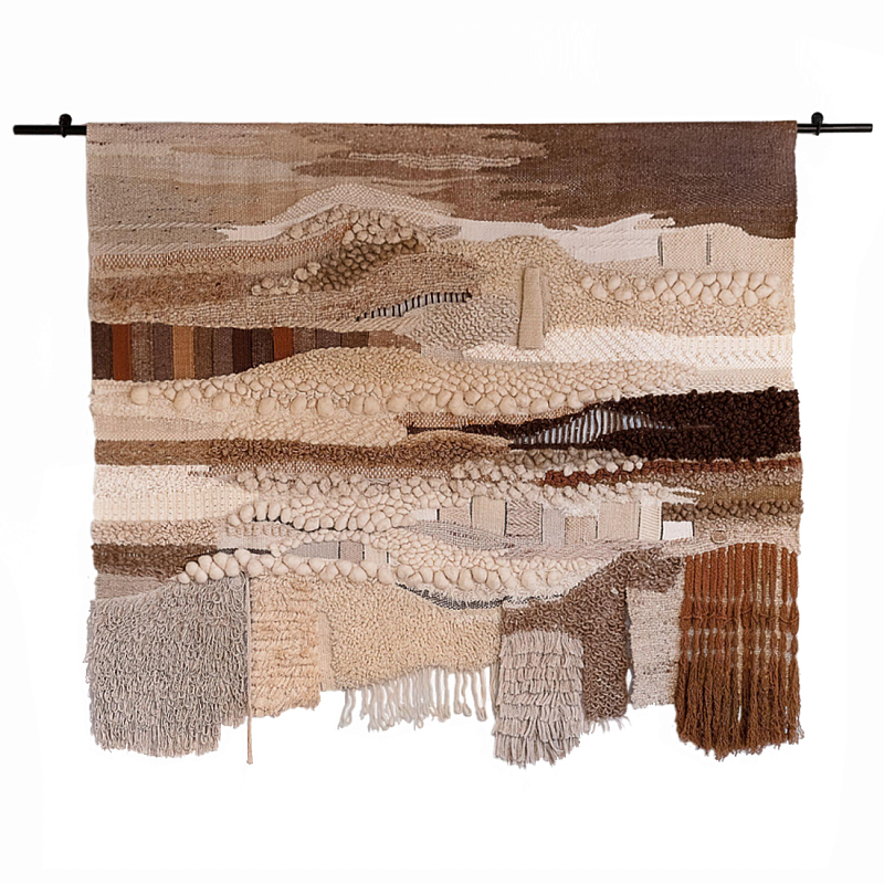 Тканый вручную монументальный настенный гобелен Earth Flow Коричневый Бежевый в Волгограде | Loft Concept 