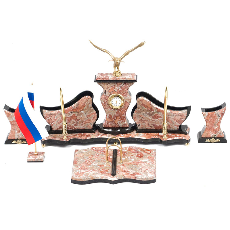 Настольный письменный набор из креноида с часами и декором в виде орла Marble Accessory Золотой Креноид Черный Настольный письменный набор из креноида с часами и декором в виде орла Marble Accessory Золотой Креноид Черный в Волгограде | Loft Concept