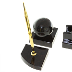 Настольный письменный набор из чёрного обсидиана с декором в виде льва Golden Lion варинант исполнения - 5 | Loft Concept в Волгограде