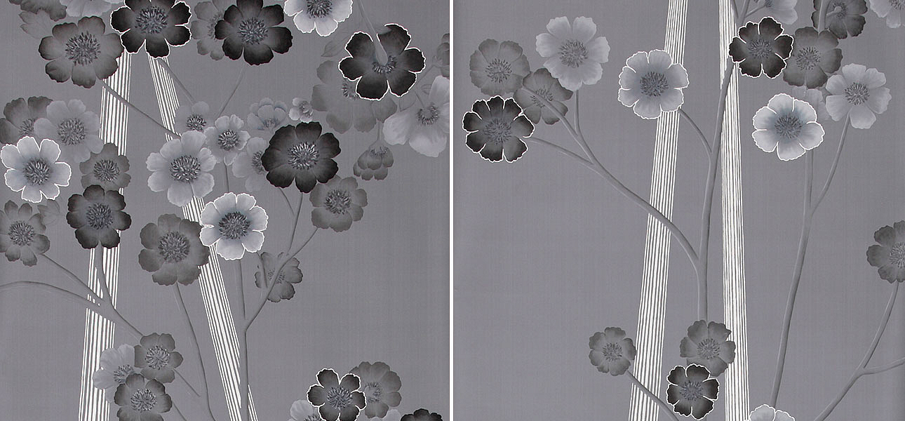 Обои ручная роспись Anemones in Light Dusk on Gun Metal dyed sik Обои ручная роспись Anemones in Light Dusk on Gun Metal dyed sik - Loft-Concept в Волгограде