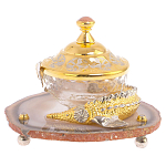 Икорница с декором "Осетр" с гравировкой на подставке из натурального камня Агат Decorative Cavair Dishes варинант исполнения - 1 | Loft Concept в Волгограде