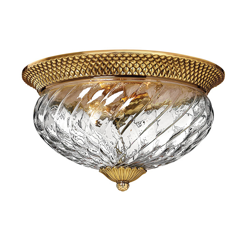 Потолочный светильник цвета латунь с прозрачным рифленым плафоном в форме чаши Hinkley Латунь Прозрачное Стекло в Волгограде | Loft Concept 