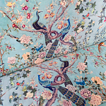 Трехместный диван из натурального бука бирюзовый с изображением птиц и цветов Turquoise Chinoiserie Garden Sofa варинант исполнения - 9 | Loft Concept в Волгограде