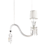 Подвесной светильник с белым текстильным абажуром и изогнутым хрустальным основанием с подвесками Lustre Reverie варинант исполнения - 1 | Loft Concept в Волгограде