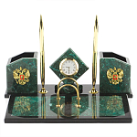 Настольный письменный набор из змеевика с часами и гербом Successful Leader варинант исполнения - 1 | Loft Concept в Волгограде