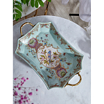 Блюдо прямоугольное из голубого фарфора с ручками и рисунком птиц и цветов Blue Garden варинант исполнения - 3 | Loft Concept в Волгограде