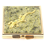 Зеркало двухстороннее квадратное из натурального камня Змеевик с декоративной вставкой в виде ящерицы Gold Stone Mirrors варинант исполнения - 2 | Loft Concept в Волгограде