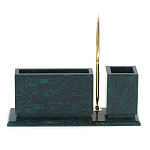 Настольный письменный набор с гербом России и часами из природного камня змеевик Successful Leader варинант исполнения - 3 | Loft Concept в Волгограде