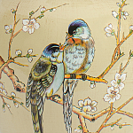 Настольная лампа бежевая с изображением птиц Slip Away варинант исполнения - 6 | Loft Concept в Волгограде