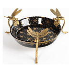 Блюдо черного цвета из фрафора на бронзовых ножках в виде стрекоз Eden Garden варинант исполнения - 1 | Loft Concept в Волгограде