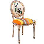 Стул бежевый в разноцветную полоску из натурального бука с изображением птиц и цветов Blooming Blue Birds Colorful Stripes Chair варинант исполнения - 2 | Loft Concept в Волгограде