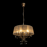 Люстра подвесная круглая с тканевым полупрозрачным абажуром и подвесками 6 ламп Gilded Elegance варинант исполнения - 3 | Loft Concept в Волгограде