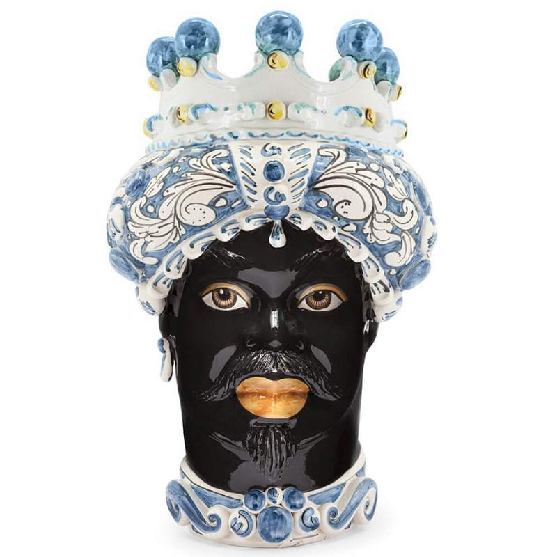 Ваза VASE MORO MAN ORNATE H41 blue Синий Черный Ваза VASE MORO MAN ORNATE H41 blue Синий Черный в Волгограде | Loft Concept