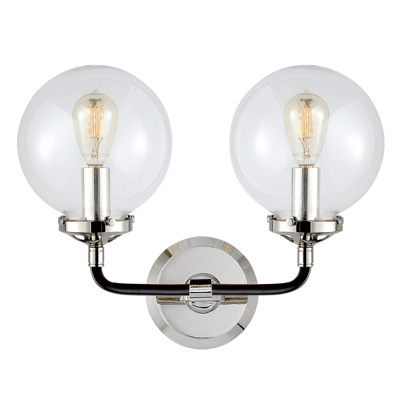 Бра Бистро Globe Clear Glass Double Sconce Nickel  в Волгограде | Loft Concept 