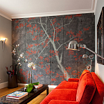 Обои ручная роспись Summer Night Blossom Original colourway on Edo Night painted silk варинант исполнения - 2 | Loft Concept в Волгограде