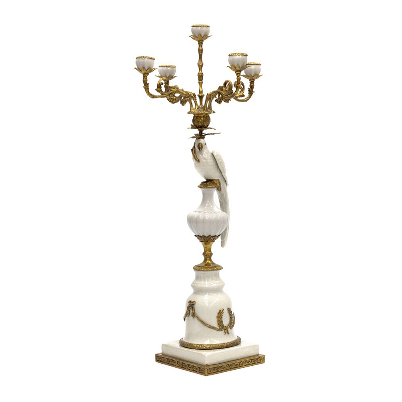 Подсвечник белый Попугай из фарфора с бронзовыми элементами Eden Garden Белый Бронза в Волгограде | Loft Concept 