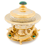 Икорница c декором "Три стерлядки" с гравировкой и натуральным камнем Малахит Decorative Cavair Dishes варинант исполнения - 1 | Loft Concept в Волгограде